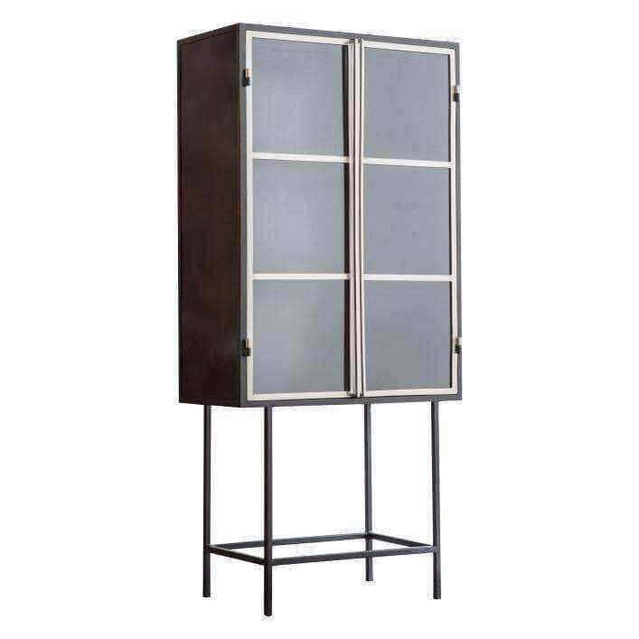 Tall Industrial Glazed Fronted Drinks Cabinet - The Farthing