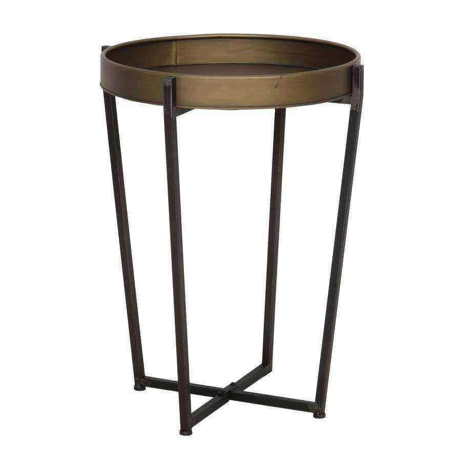 Tall Industrial Gold Round Topped Tray Side Table - The Farthing