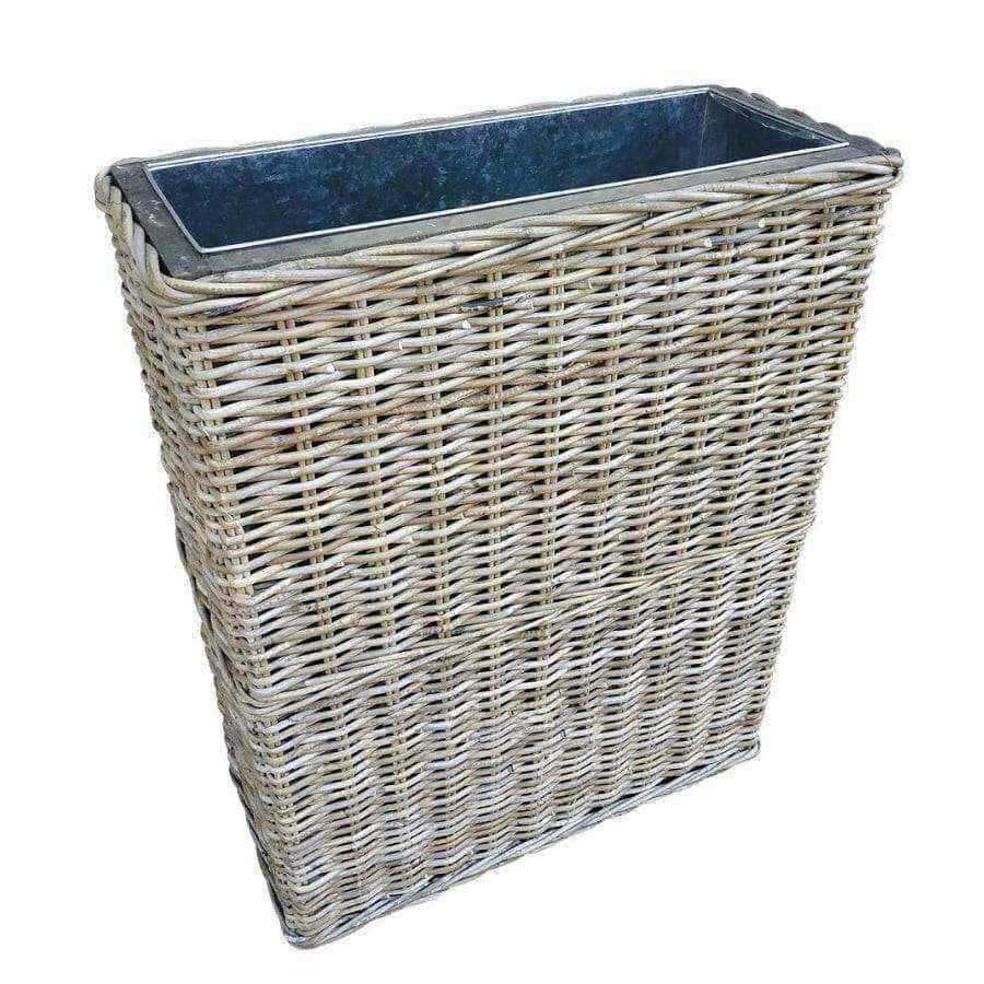 Tall Rectangular Rattan Planter Trough with Metal Insert - The Farthing