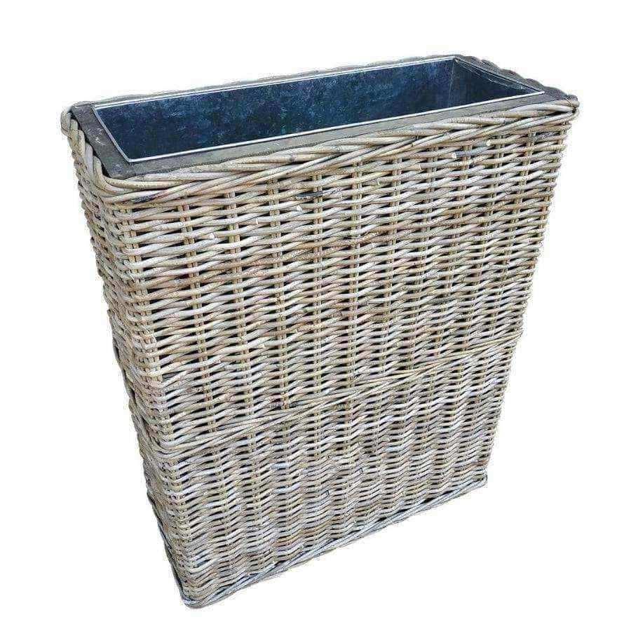 Tall Rectangular Rattan Planter Trough with Metal Insert - The Farthing