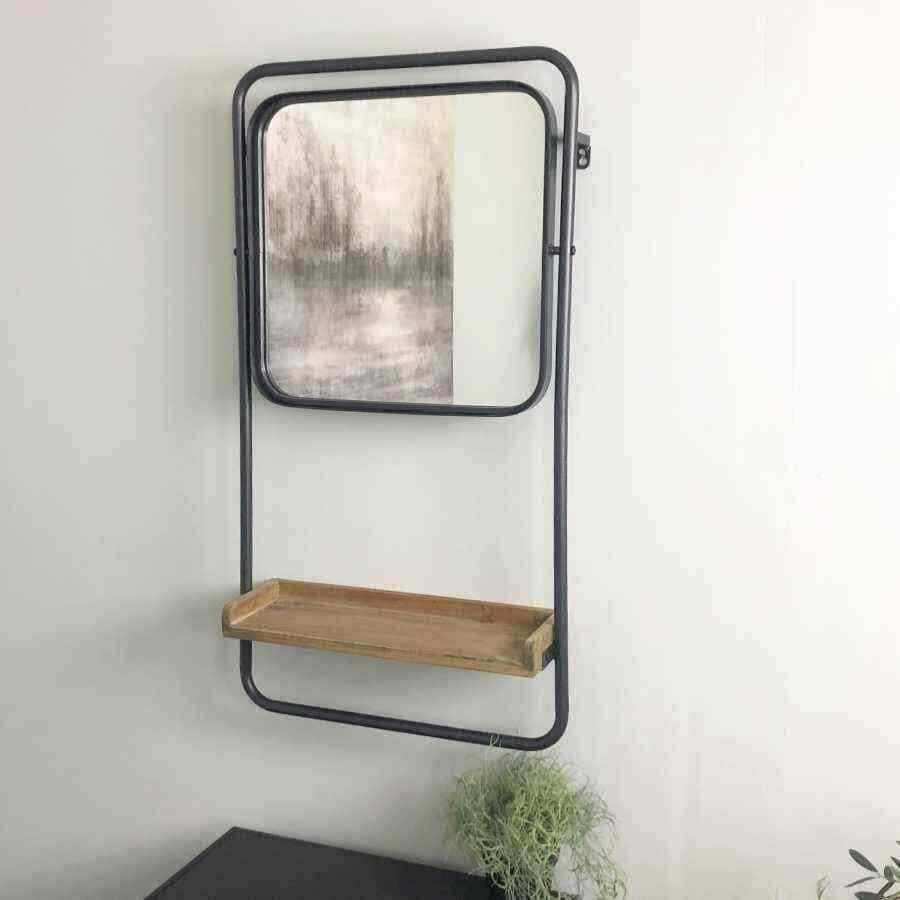 Tilting Metal & Wood Mirror with Shelf - The Farthing