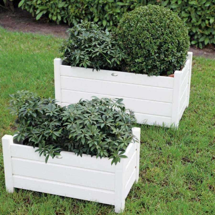Two Creamy White Wooden Planters - Rectangular - The Farthing