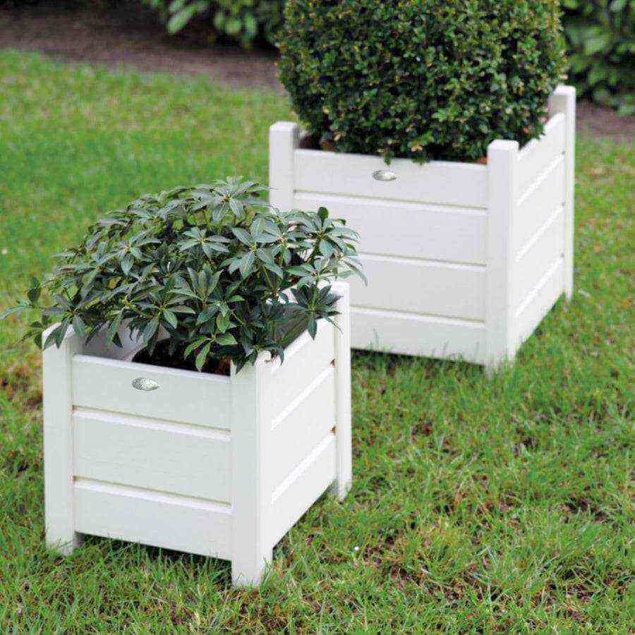 Two Creamy White Wooden Planters - Square - The Farthing