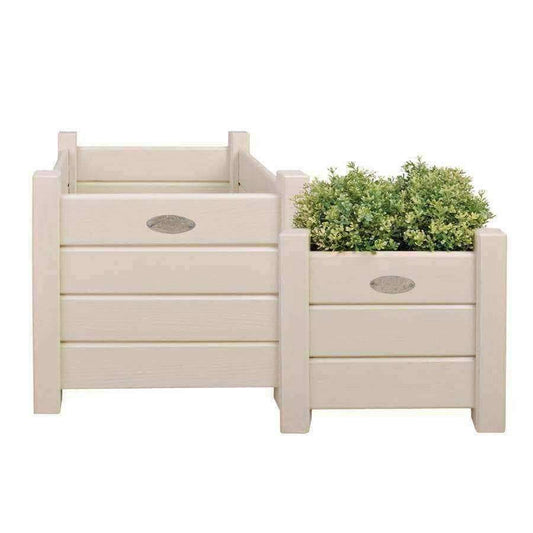 Two Creamy White Wooden Planters - Square - The Farthing