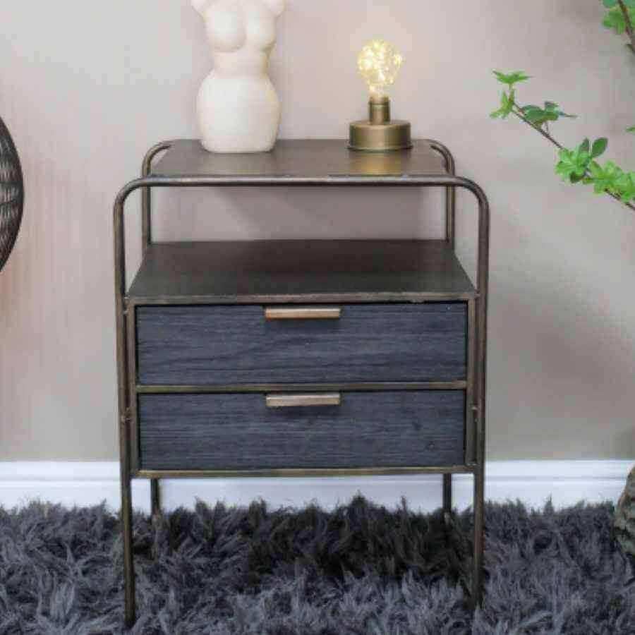 Two Drawer Industrial Inspired Bedside Cabinet - The Farthing