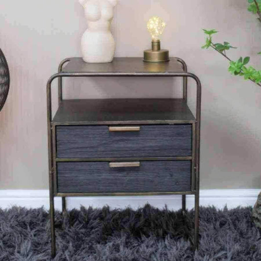 Two Drawer Industrial Inspired Bedside Cabinet - The Farthing