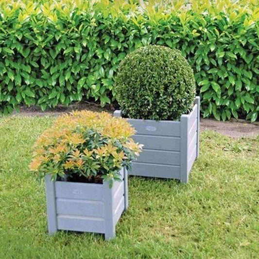 Two Parisian Dove Grey Wooden Planters - Square - The Farthing