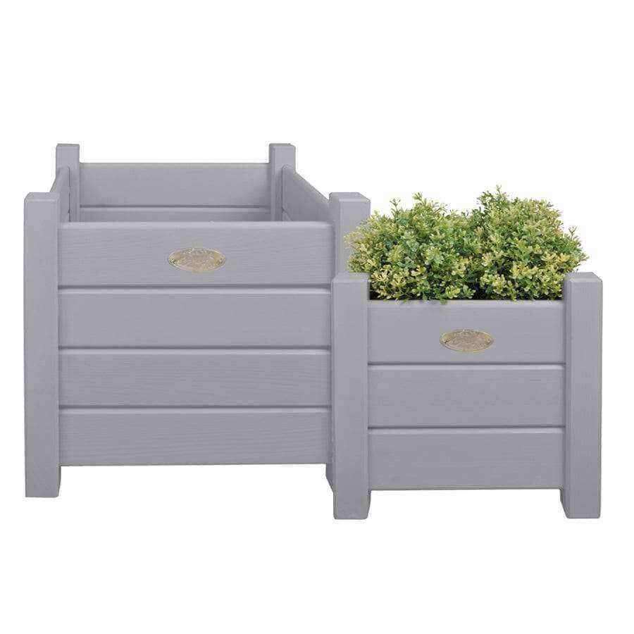 Two Parisian Dove Grey Wooden Planters - Square - The Farthing