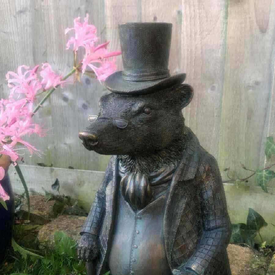 Verdigris Finish Mr Badger Garden Ornament - The Farthing