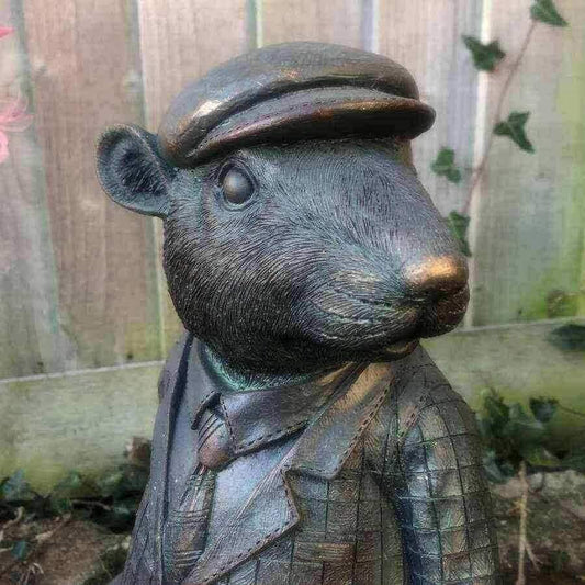 Verdigris Finish Mr Rat Garden Ornament - The Farthing