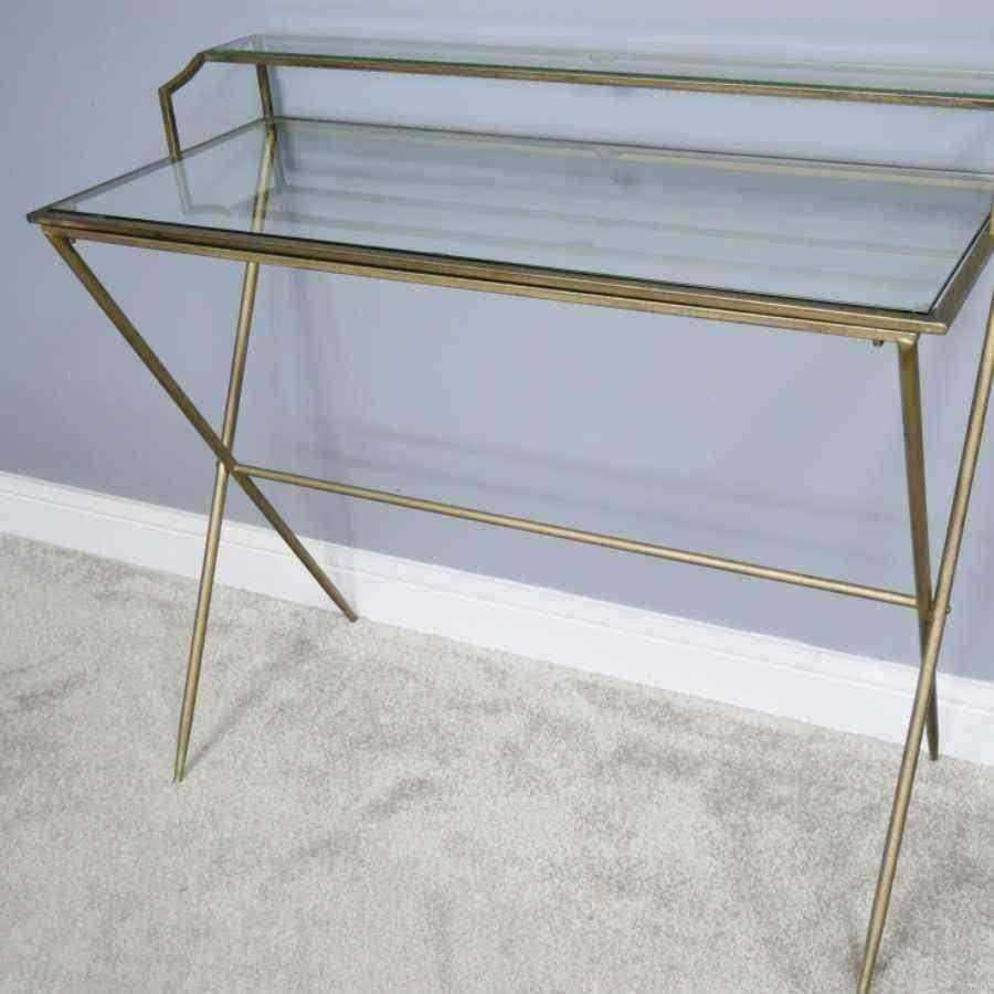 Vintage Gold & Glass Halstock Desk - The Farthing