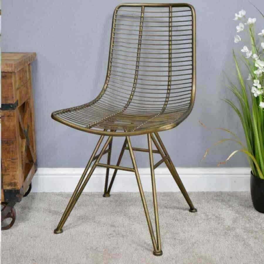 Vintage Gold Industrial Metal Dining Chair - The Farthing