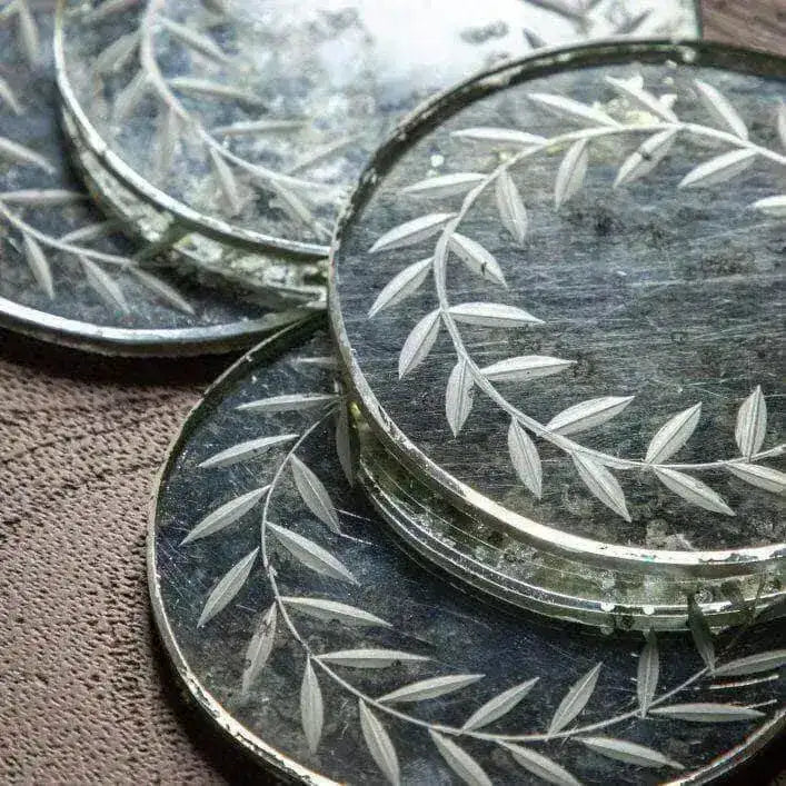 Vintage Inspired Etched Mirror Glass Coasters Set of 4