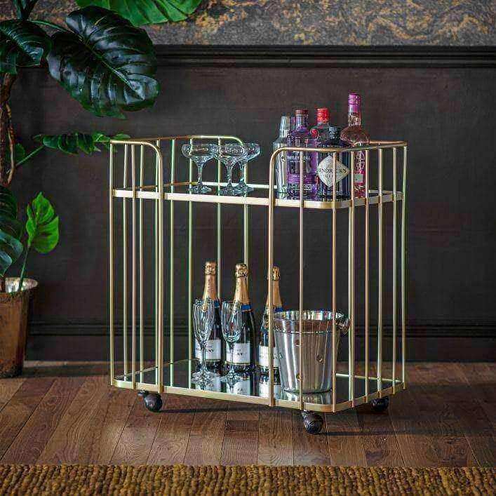Vintage Soft Gold Gold Drinks Trolley - The Farthing