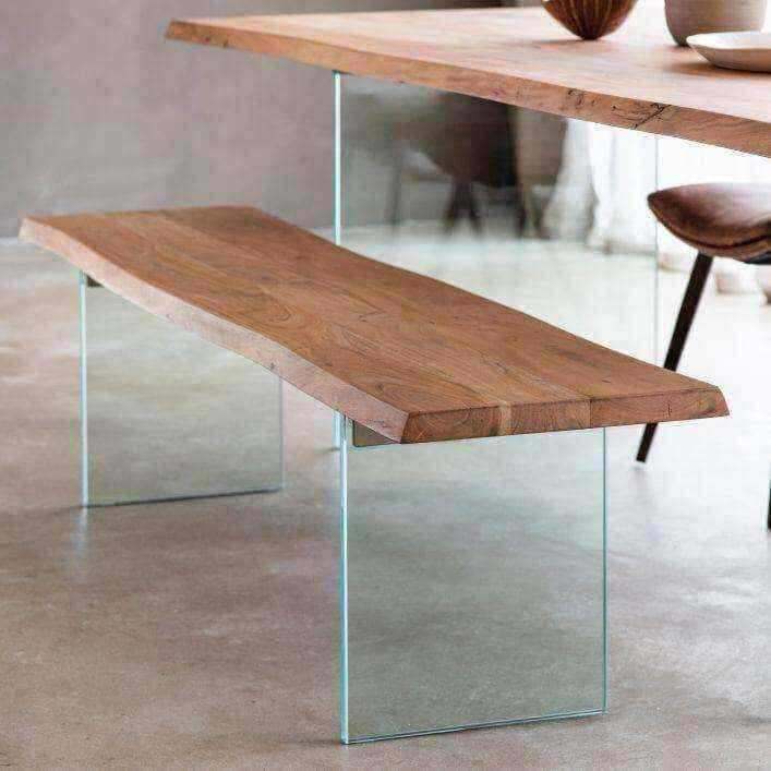 Waved Edge Wood and Glass Legs Bench - The Farthing