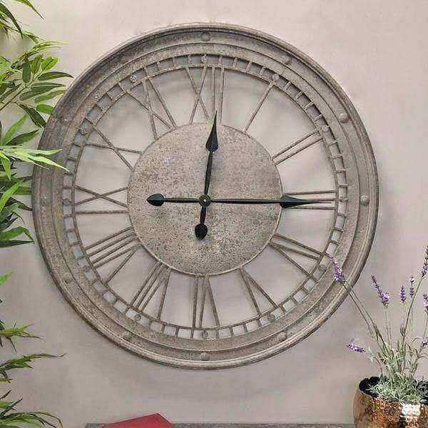 Weathered Grey Metal Cut Out Wall Clock - The Farthing