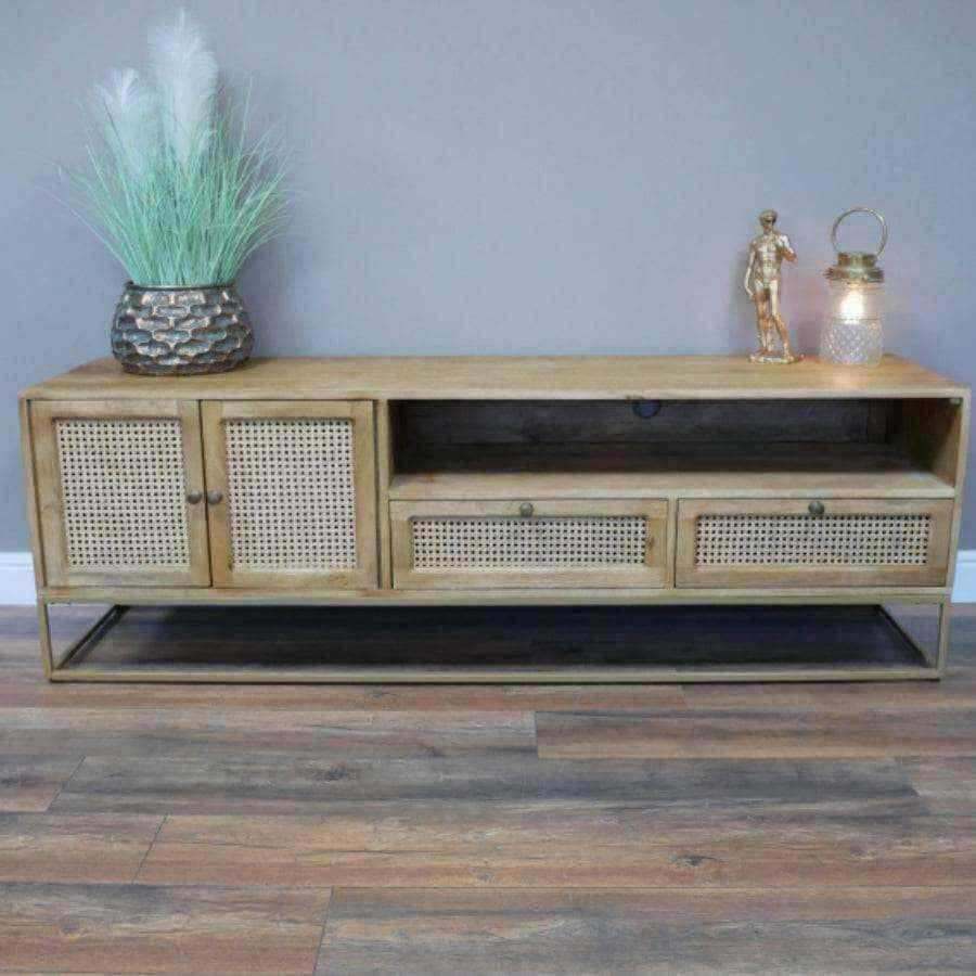 Webbed Rattan and Wood Media Unit - The Farthing