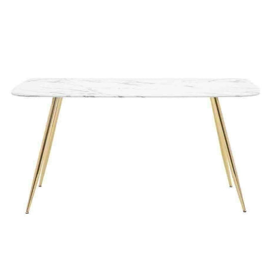 White Faux Marble Glass Top with Gold Legs Dining Table (4-6 seater) - The Farthing