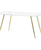 White Faux Marble Glass Top with Gold Legs Dining Table (4-6 seater) - The Farthing