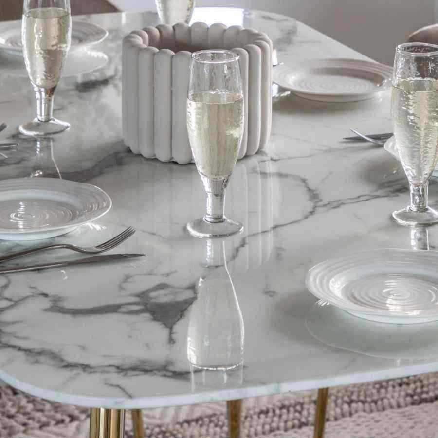 White Faux Marble Glass Top with Gold Legs Dining Table (4-6 seater) - The Farthing