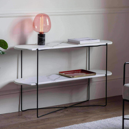 White Faux Marble Two Shelf Console Table - The Farthing