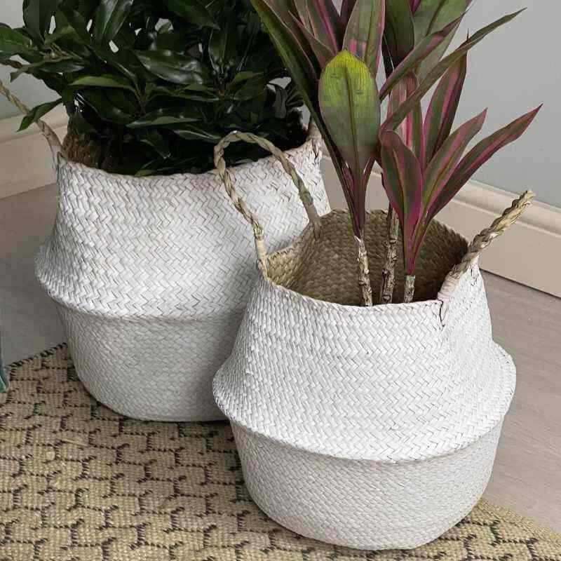 White Painted Seagrass Basket Set - The Farthing