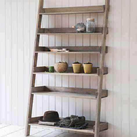 Wide Leaning Wooden Shelf Ladder - The Farthing