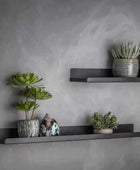 Wide Slim Black Metal Shelf - The Farthing