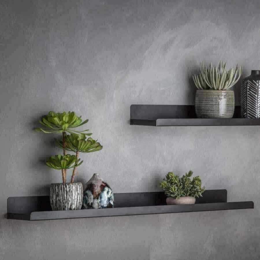 Wide Slim Black Metal Shelf - The Farthing