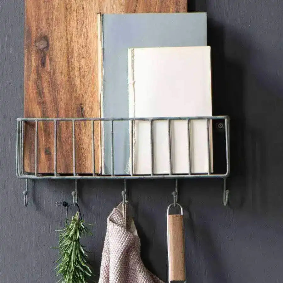 Wire Wall Basket with Hooks