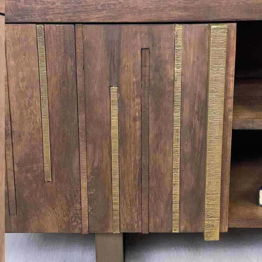Wood & Brass Inlay Media Storage Cabinet - The Farthing