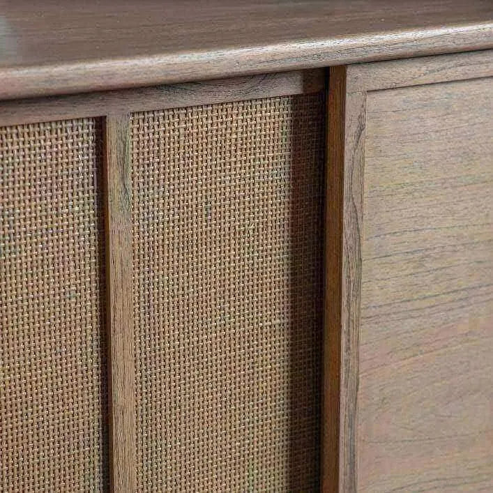 Wooden Cane Webbed 3 Drawer 2 Door Sideboard - The Farthing