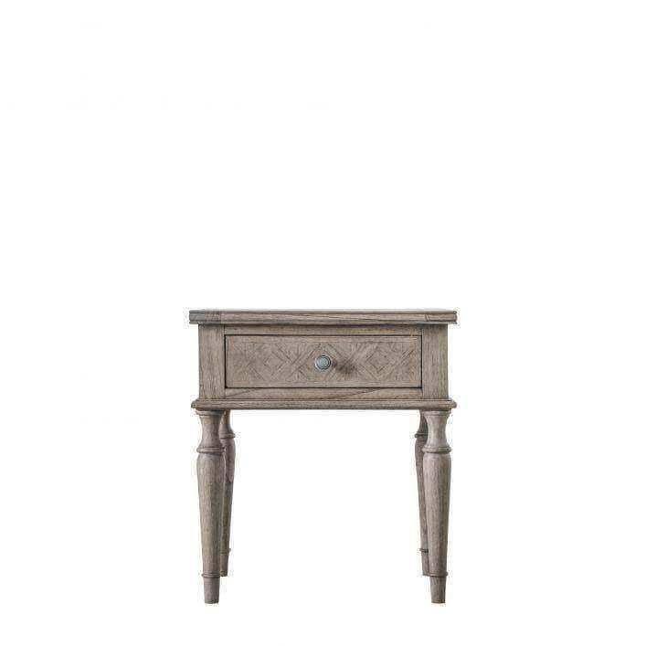 Wooden Parquet Styled 1 Drawer Side Table - The Farthing