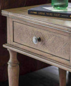 Wooden Parquet Styled 1 Drawer Side Table - The Farthing