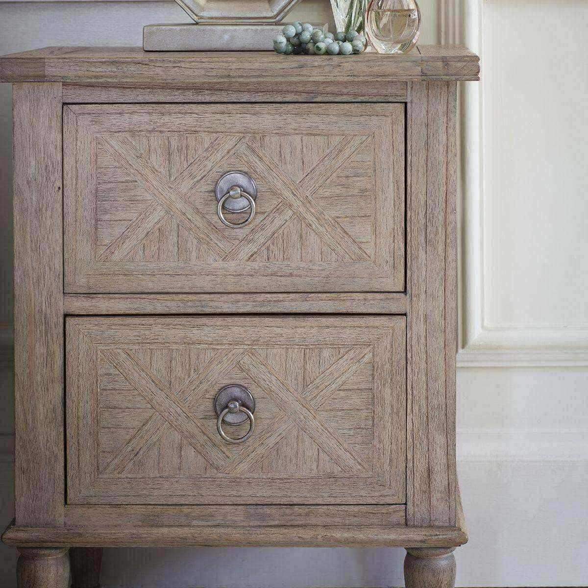 Wooden Parquet Styled Bedside Table - The Farthing