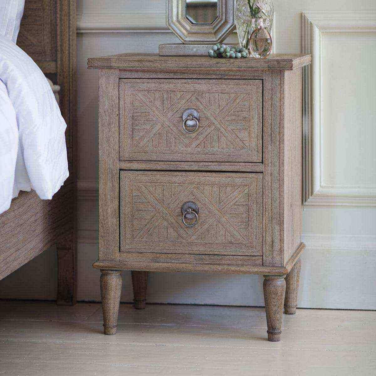 Wooden Parquet Styled Bedside Table - The Farthing