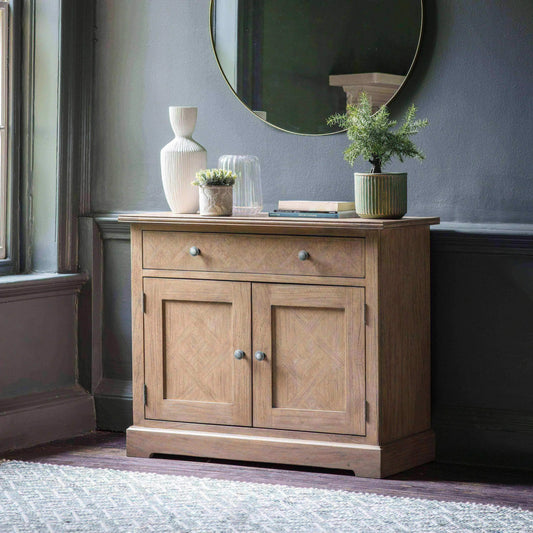 Wooden Parquet Styled Two Door Cabinet - The Farthing