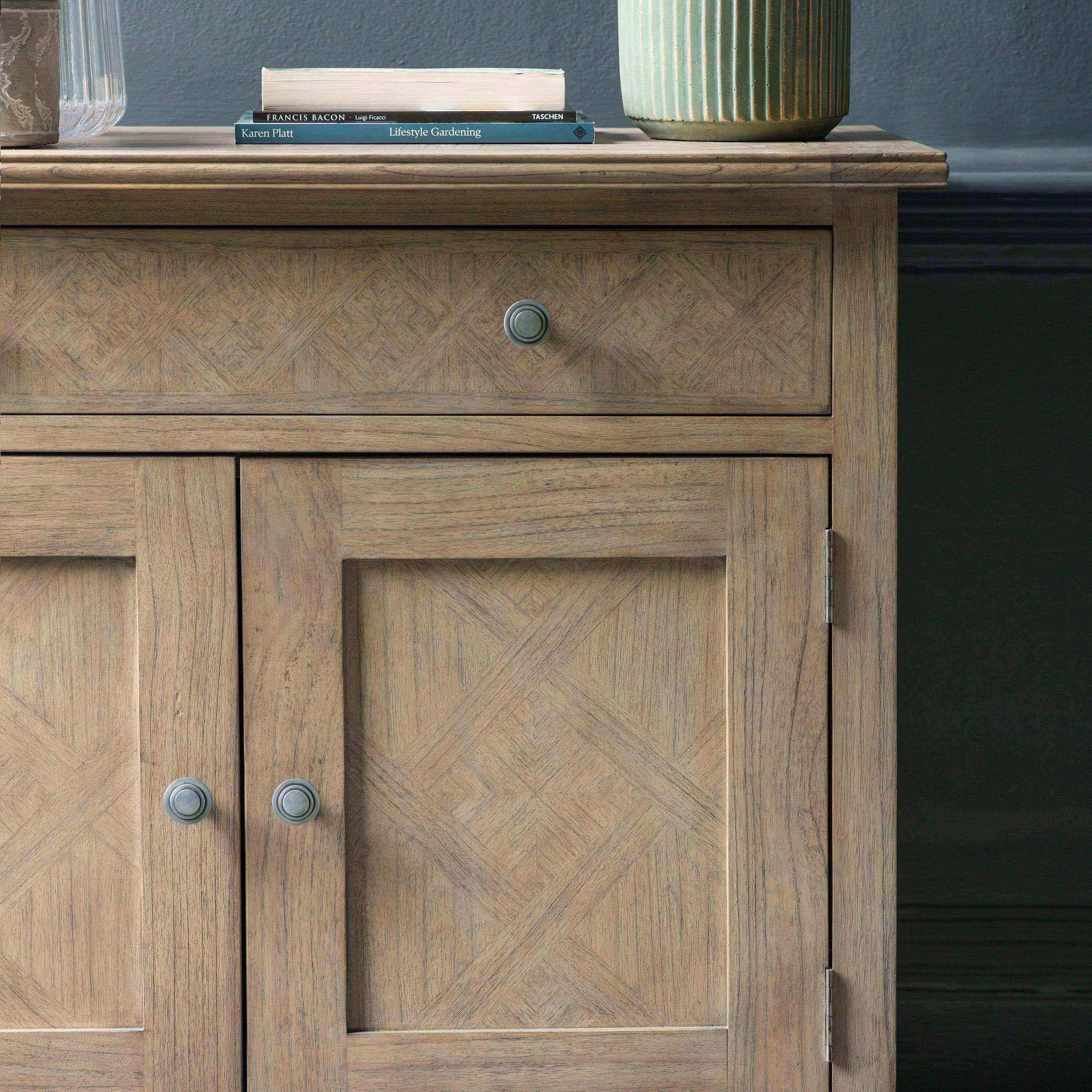 Wooden Parquet Styled Two Door Cabinet - The Farthing